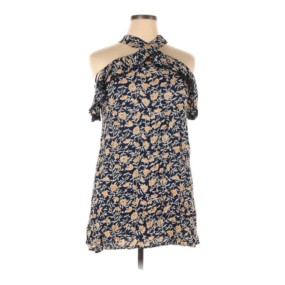 Francesca's Women's Blue & Yellow Sunflower Halter Mini Dress Size Large - Picture 2 of 3